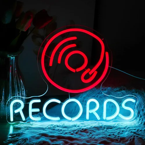 Letrero de neón para discos de vinilo, luces de neón para decoración de pared, decoración de pared LED de música funky, letrero estético de neón