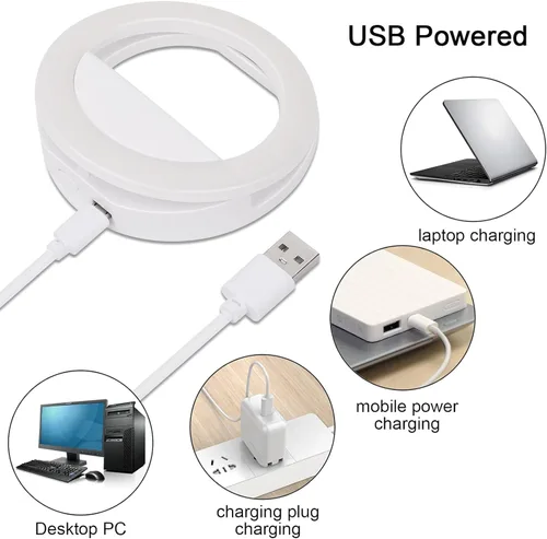 Miniatura 7 de Anillo de luz para selfie para iPhone, Android, tableta, recargable, 3 niveles de luz