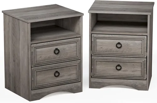 Juego de 2 mesitas de noche con 2 cajones, mesita de noche de 18 pulgadas de ancho con cajones para dormitorio, mesa auxiliar de cama grande y mesa