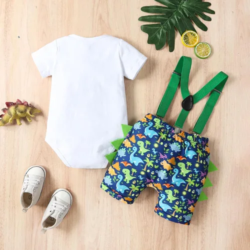 Miniatura 3 de Conjunto de mameluco de manga corta para bebé niño de un primer cumpleaños, con tirantes