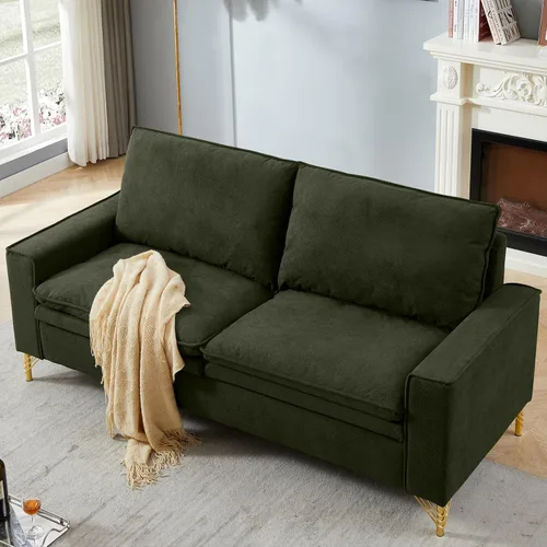Miniatura 8 de mikibama Sofá jacquard de 78.54 pulgadas para sala de estar, sofás modernos de mediados de siglo con patas de metal dorado, sofá suave armado de 3