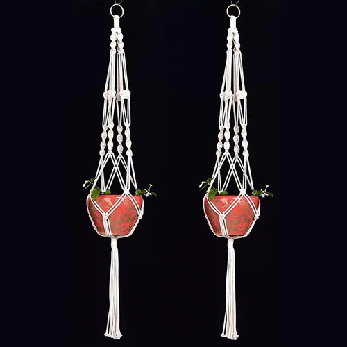 Miniatura 5 de Colgador de macramé para colgar plantas, cuerda de algodón, 4 patas para decoración de interiores y exteriores, juego de 2 (34 pulgadas)