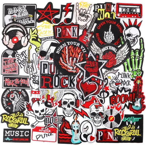Miniatura 8 de Meneng Parches bordados para planchar con apliques: 30 piezas surtidas Cool Punk bordado bordado cosido parche para chaquetas ropa