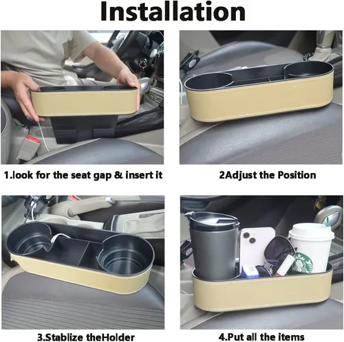 Miniatura 4 de Organizador Expansor de Portavasos para Auto, Organizador Multifuncional de Portavasos con Cubierta de Piel Sintética, Caja de Almacenamiento