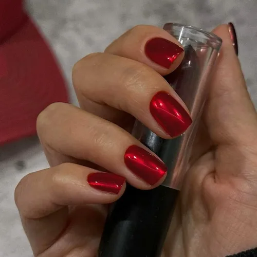 Miniatura 28 de Uñas Postizas Cuadradas de Cromo Púrpura Cortas Medianas para Presionar, KQueenest Uñas Acrílicas Falsas de Plateado Metálico Espejo para Presionar