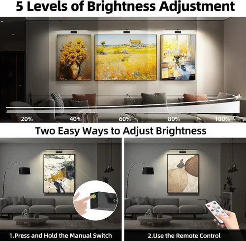 Miniatura 3 de Paquete de 4 luces para cuadros de pared, iluminación de arte de 23 pulgadas para pinturas inalámbricas, batería recargable de 6400mAh operada por