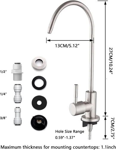 Miniatura 5 de Grifo de agua potable para cocina, grifos de ósmosis inversa 100% sin plomo, grifos de agua filtrada de cocina de acero inoxidable, grifo RO