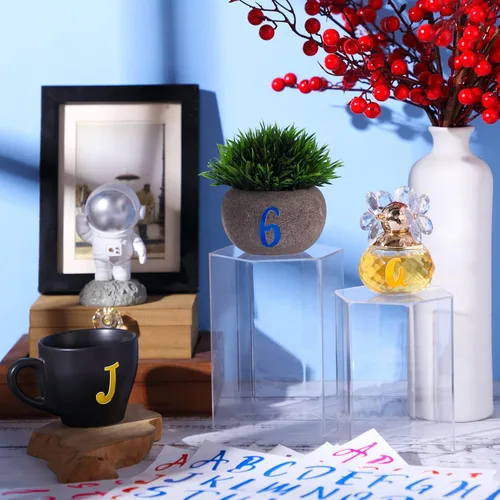 Miniatura 4 de Outus 576 piezas de 8 hojas de calcomanías autoadhesivas de vinilo, letras del alfabeto, números, buzones, calcomanías para decoración de aula
