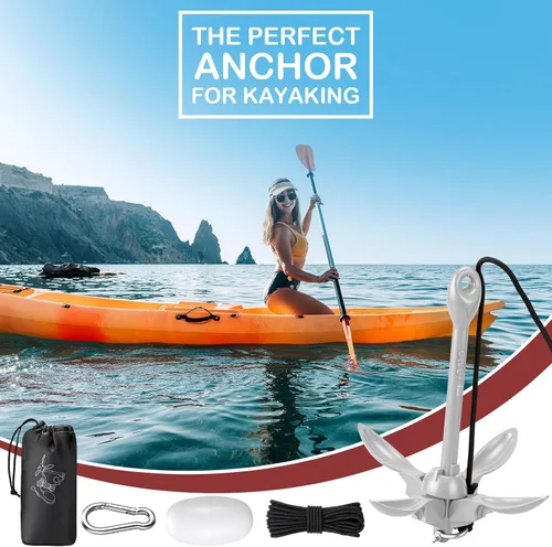 Miniatura 6 de Lounsweer Paquete de 2 anclajes de kayak marino de 1.5/3.5 libras, kit de anclaje plegable para barco, kayak, pesca, accesorios para botes pequeños