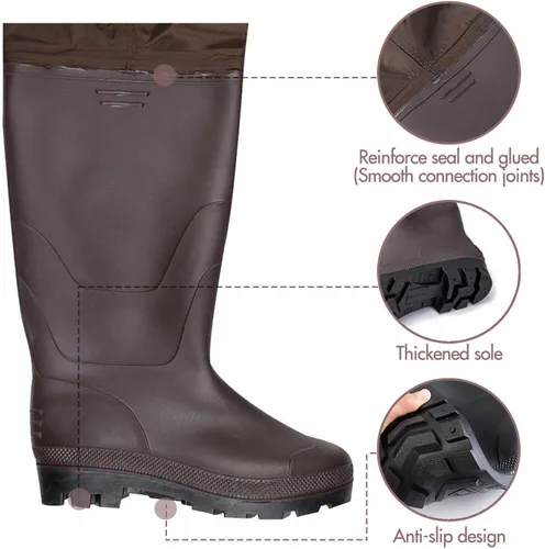 Miniatura 8 de Vadeadores de pecho con botas, de 2 capas de PVC/nailon, impermeables, para caza, pesca, camuflaje y pesca