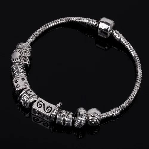 Miniatura 3 de RUBYCA Cuentas sueltas de color plata tibetana y 1 pulsera europea de 8.3 pulgadas