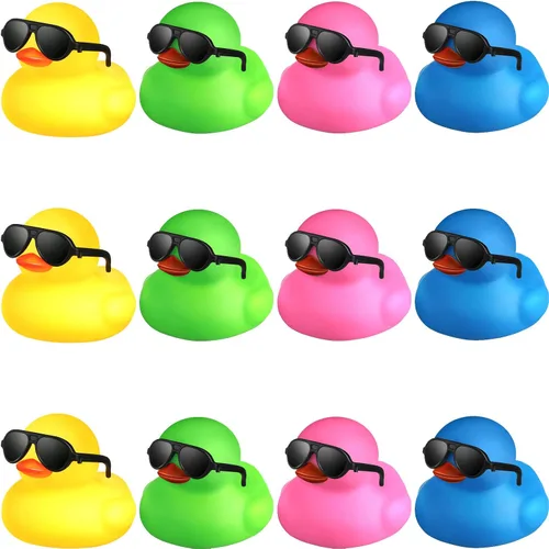 Miniatura 9 de Chivao 12 piezas de patitos de goma con 13 gafas de sol/gorras/sombreros pequeños mini patitos de goma de carnaval crucero cumpleaños juguetes
