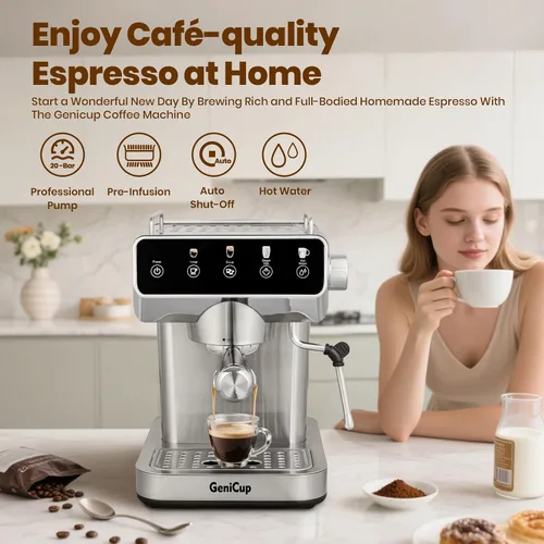 Miniatura 7 de Expresso - Cafeteras con pantalla táctil de 20 bares, máquina de espresso profesional con espumador de leche y agua caliente, cafetera de acero