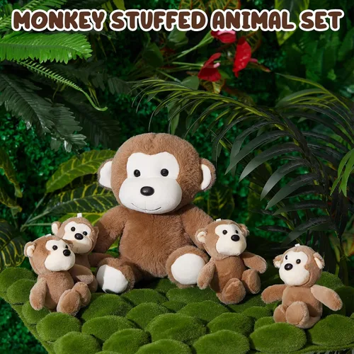 Miniatura 6 de Lewtemi 5 piezas de animales de peluche grandes de mono con 4 lindos monos de peluche suaves animales de peluche para niños y niñas, regalos