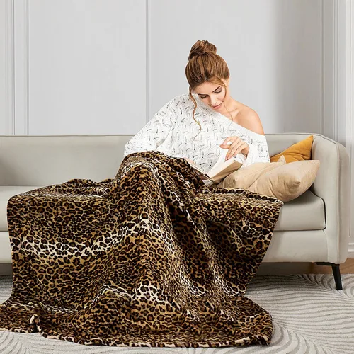 Miniatura 4 de Edenleaf Manta de Vellón con Estampado de Leopardo para Cama, Sofá, Viajes y Campamento, Súper Suave, Acogedora y Mullida de Felpa con Estampado