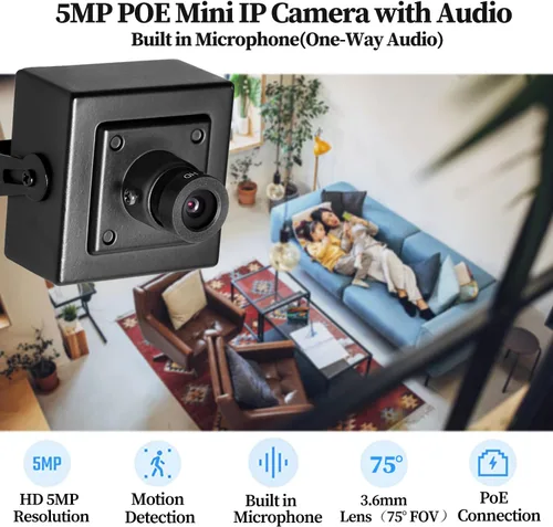 Miniatura 2 de Mini cámara IP POE de 5 MP, micrófono integrado, cámara de seguridad pequeña para interiores UltraHD con audio, lente de 0.142 in (75 ° FOV), Audio