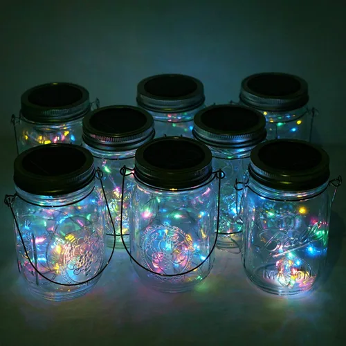 Miniatura 5 de Luces solares para tapa de tarro de masón, 8 unidades de 20 luces LED impermeables con estrellas de hadas