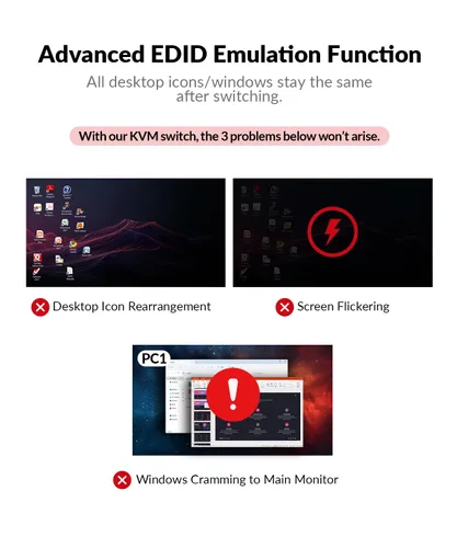 Miniatura 3 de Conmutador KVM AV Access 2 Monitores 2 Computadoras con Ethernet, EDID, 4K@60Hz/2K@144Hz/1080P@240Hz, Estación de acoplamiento KVM de monitor dual