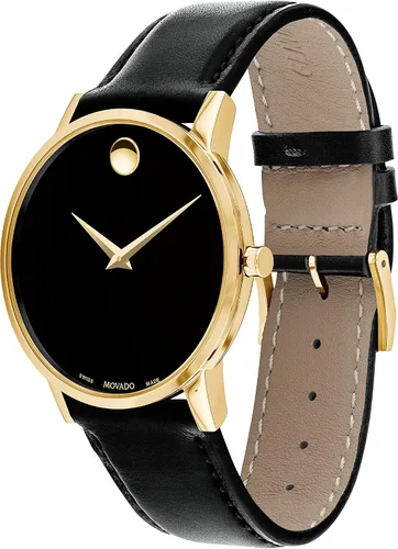 Miniatura 3 de Movado Reloj de museo de oro amarillo para hombre con esfera de museo de punto cóncavo correa doradanegra modelo 607271 NegroOro Core Museum Classic