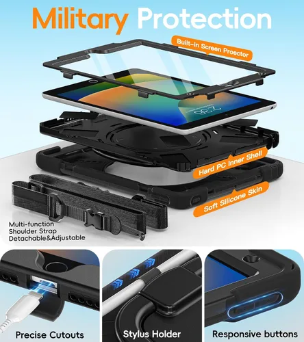 Miniatura 4 de BATYUE Funda para iPad de 9ª, 8ª y 7ª generación (funda resistente para iPad de 10.2 pulgadas 2021/2020/2019) con protector de pantalla, soporte