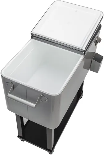 Miniatura 5 de SSLine Enfriador portátil para patio con ruedas, carrito de barra de bebidas frías al aire libre con estante de almacenamiento y abridor de Gris
