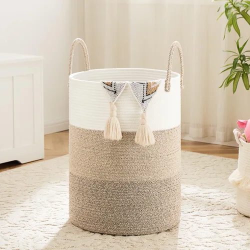 Miniatura 19 de Artfeel - Cesto para la ropa sucia de cuerda de algodón tejida, para guardar ropa sucia, juguetes y mantas en el baño, la habitación del bebé