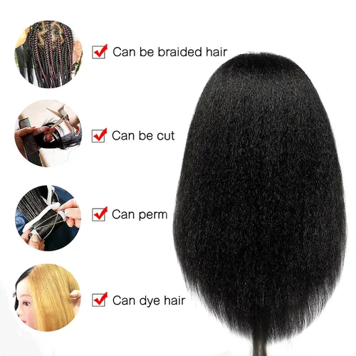 Miniatura 2 de ISHOT - Cabeza de maniquí de cabello humano, 100% cabello humano real, cabeza de entrenamiento de peluquería, cabeza de muñeca, cabeza de práctica