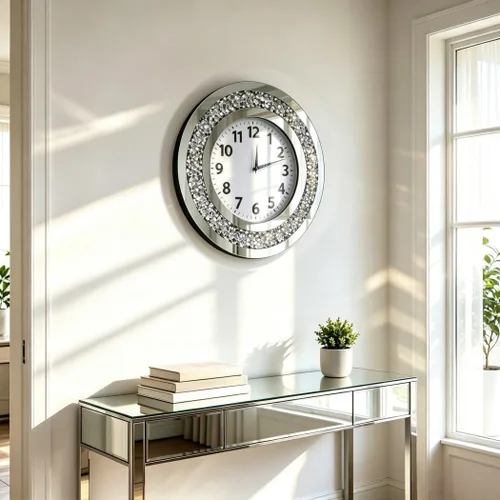 Miniatura 9 de DMDFIRST Reloj de pared cuadrado con espejo de cristal triturado de diamante con decoraciones brillantes de chispa y centella para decoración