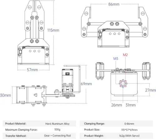 Miniatura 4 de Garra mecánica Robot Gripper Grabber Pickup DIY, piezas de repuesto de accesorios de construcción, BigClaw con servo digital y probador