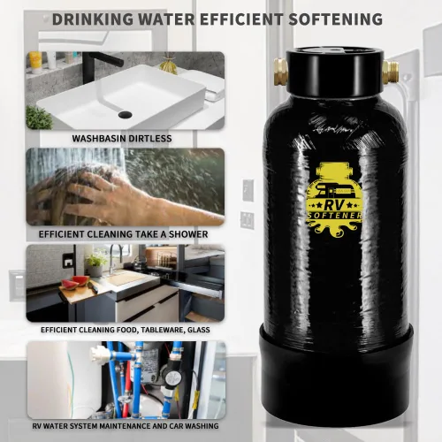Miniatura 6 de Filterelated Ablandador de agua para autocaravana, 16000 granos, portátil, con ajuste de latón de 3/4 pulgadas y manguera personalizada, sistema