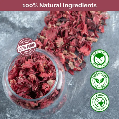 Miniatura 10 de Flores secas de hibisco perfectas para té y agua fresca mexicana, flor de jamaica, flores enteras y pétalos Herbmagic