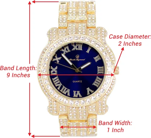 Miniatura 52 de Charles Raymond Bling-ed Out Ultimate Hip Hop Royalty Reloj para hombre con número romano de fácil lectura o indicadores de tiempo de diamantes