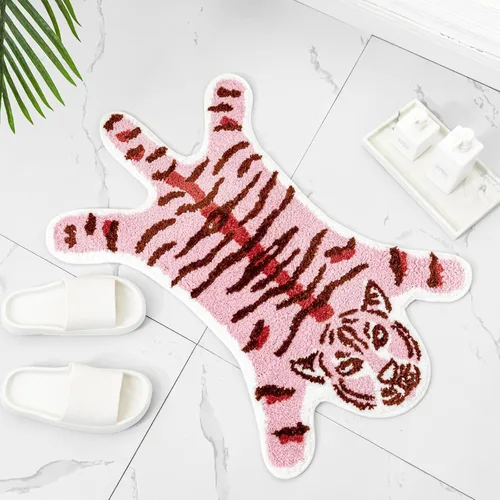 Miniatura 9 de Alfombra con estampado de leopardo, tapete de baño de leopardo rosa para baño, tapete de puerta de guepardo y tigre, antideslizante, tapete Rosa