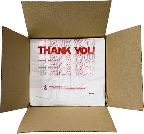 Bolsas de plástico TashiBox con asas, bolsas con mensaje de Gracias, miden 11.5 x 6.25 x 21 pulgadas, 15 micras, 0.6 mil (400 unidades), bolsas para