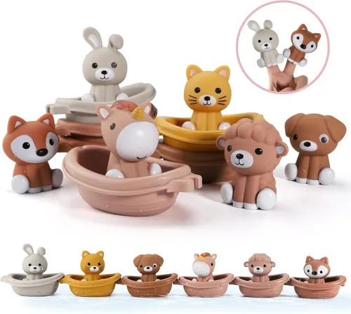 Miniatura 8 de Nueplay Juguetes de Bañera para Niños Pequeños de 18 Meses+, Juguetes de Baño para Bebés con Marionetas de Animales para Dedos, Barco y Tren 3Animals