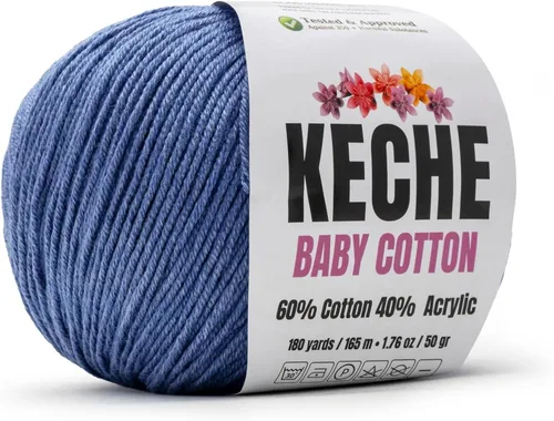 Miniatura 72 de Keche Hilo de algodón, 60% algodón, 40% hilo acrílico, hilo de algodón suave para crochet y tejer, hilo amigurumi, 1 madeja/bola, 1.76 onzas (50g)