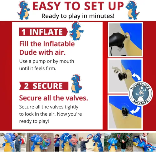 Miniatura 8 de INFLATABLE DUDES Dinosaurio - Saco de boxeo para niños Ya lleno de arena Bolsa Bop Juguete de boxeo inflable Saco de boxeo para niños Blue