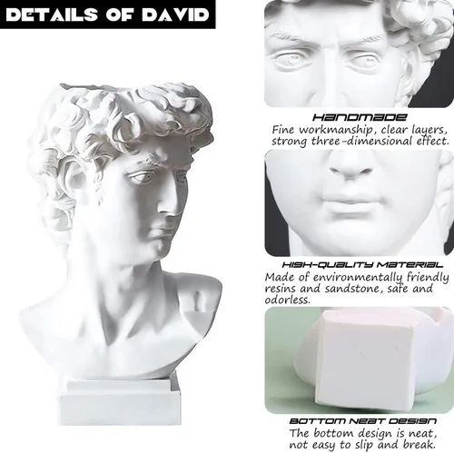 Miniatura 4 de fazhongfa Estatua griega de David Busto Escultura de resina para estantería romana, mesa, oficina, decoración del hogar, 6.5 pulgadas, figura