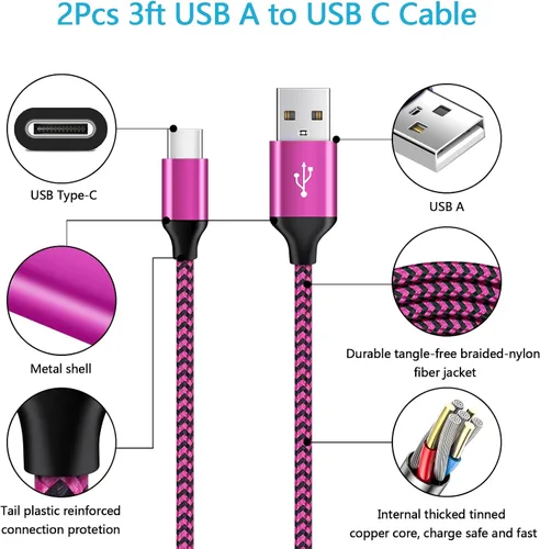 Miniatura 7 de Cargador rápido USB C para Moto Edge/G Power/Stylus/Razr/One 5G Ace/G100, Moto G10 G9 G8 G7 Power Plus Play, G6 X4 Z4 Z3 Z2 Z Play Force Droid Rosado