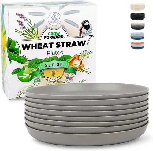 Miniatura 8 de Grow Forward Platos de postre de paja de trigo prémium – Juego de 8 platos de plástico duro reutilizables de 8 pulgadas – Platos irrompibles aptos