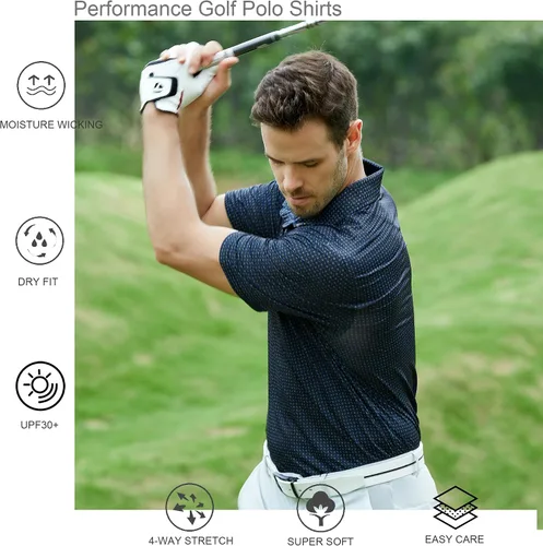 Miniatura 4 de Camisas de golf para hombre, secado rápido, manga corta, estampado de manga corta, que absorbe la humedad