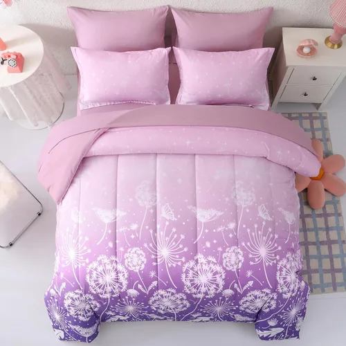 Miniatura 57 de Dinjoy Juego de edredón para niñas, tamaño individual, colorido, azul, rosa, morado, arcoíris, juego de ropa de cama de 6 piezas en una bolsa