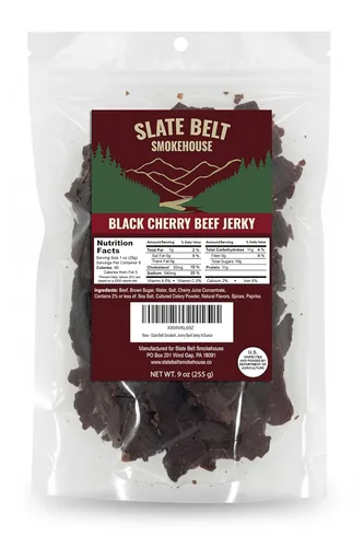 Slate Belt Smokehouse Black Cherry Beef Jerky, aperitivo alto en proteínas, cecina sin gluten, 9 onzas