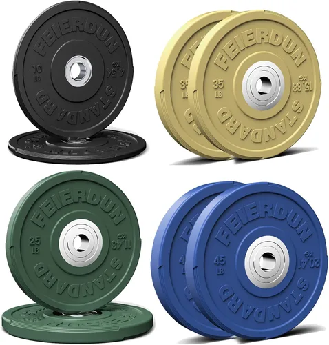 Miniatura 24 de FEIERDUN Disco de Peso Olímpico con Parachoques de Color de 2 Pulgadas para Entrenamiento de Fuerza - 100% Goma Virgen