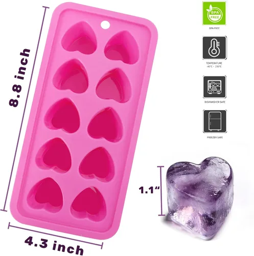 Miniatura 3 de Molde de silicona para cubitos de hielo en forma de corazón, paquete de 2, color rosa Sin BPA, apto para lavavajillas, fácil de liberar