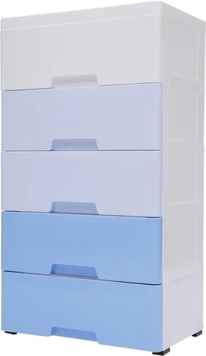 Miniatura 14 de Gabinete de almacenamiento de plástico blanco de 5 niveles con 5 cajones verticales para ropa con ruedas, gabinete de almacenamiento