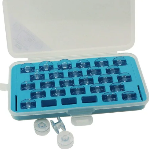 Cutex Paquete de 28 bobinas transparentes Singer Class 15J con estuche de almacenamiento