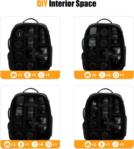 Miniatura 3 de Cwatcun Mochila para cámara DSLR/SLR/SLR/sin espejo para fotógrafos, funda de piel impermeable con soporte para trípode y portátil compatible