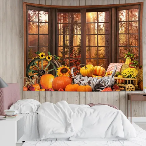 Miniatura 16 de HVEST Tapiz de Halloween de luna llena, lápida de cuervo negro, árbol muerto, tapiz para dormitorio, cementerio gris aterrador, bosque, decoración