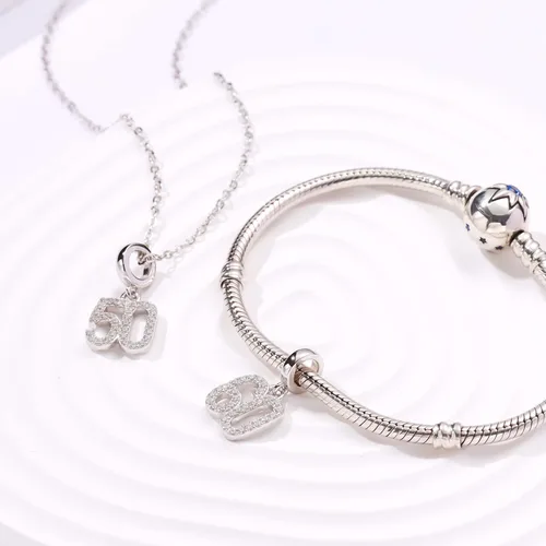 Miniatura 2 de Abalorios de plata de ley 925 con números de 16, 18, 21, 30, 40, 50, 60, para pulsera europea Pandora